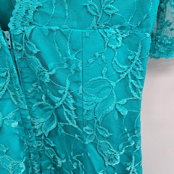 Vintage Carmella's Creation Teal Lace Taffeta 80s Formal Prom Dress Size 12 - Picture 11 of 16
